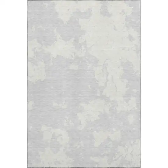 Silver And Ivory Abstract Washable Area Rug With UV Protection Photo 6