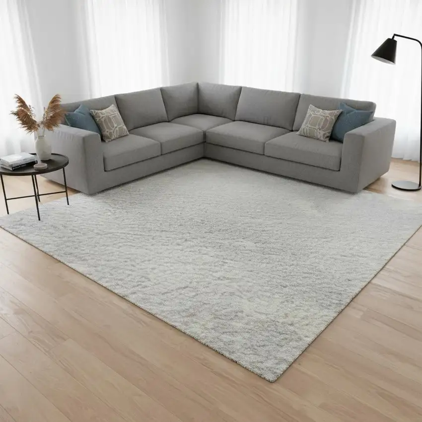 Silver And Ivory Abstract Washable Area Rug With UV Protection Photo 2