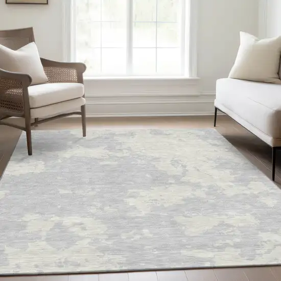 Silver And Ivory Abstract Washable Area Rug With UV Protection Photo 4