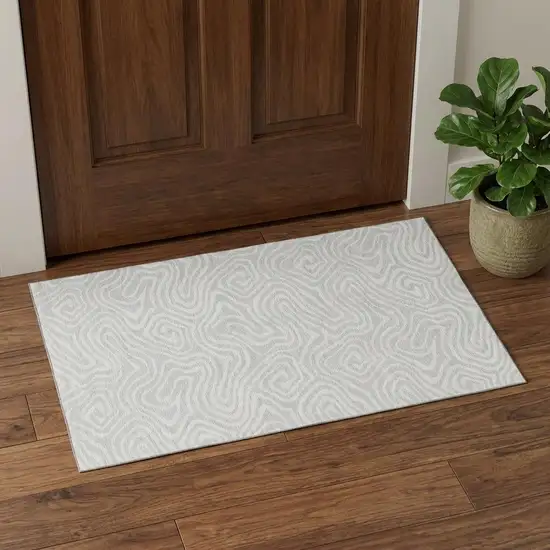 Silver And Ivory Abstract Washable Area Rug With UV Protection Photo 1