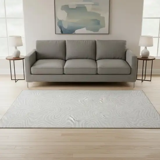 Silver And Ivory Abstract Washable Area Rug With UV Protection Photo 2