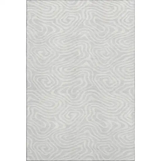 Silver And Ivory Abstract Washable Area Rug With UV Protection Photo 1