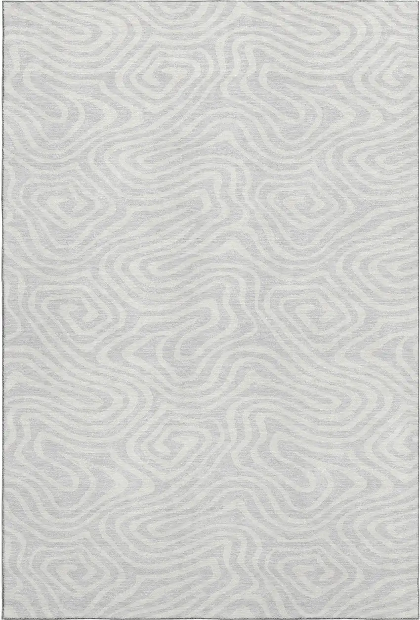 Silver And Ivory Abstract Washable Area Rug With UV Protection Photo 1
