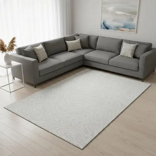 Silver And Ivory Abstract Washable Area Rug With UV Protection Photo 2