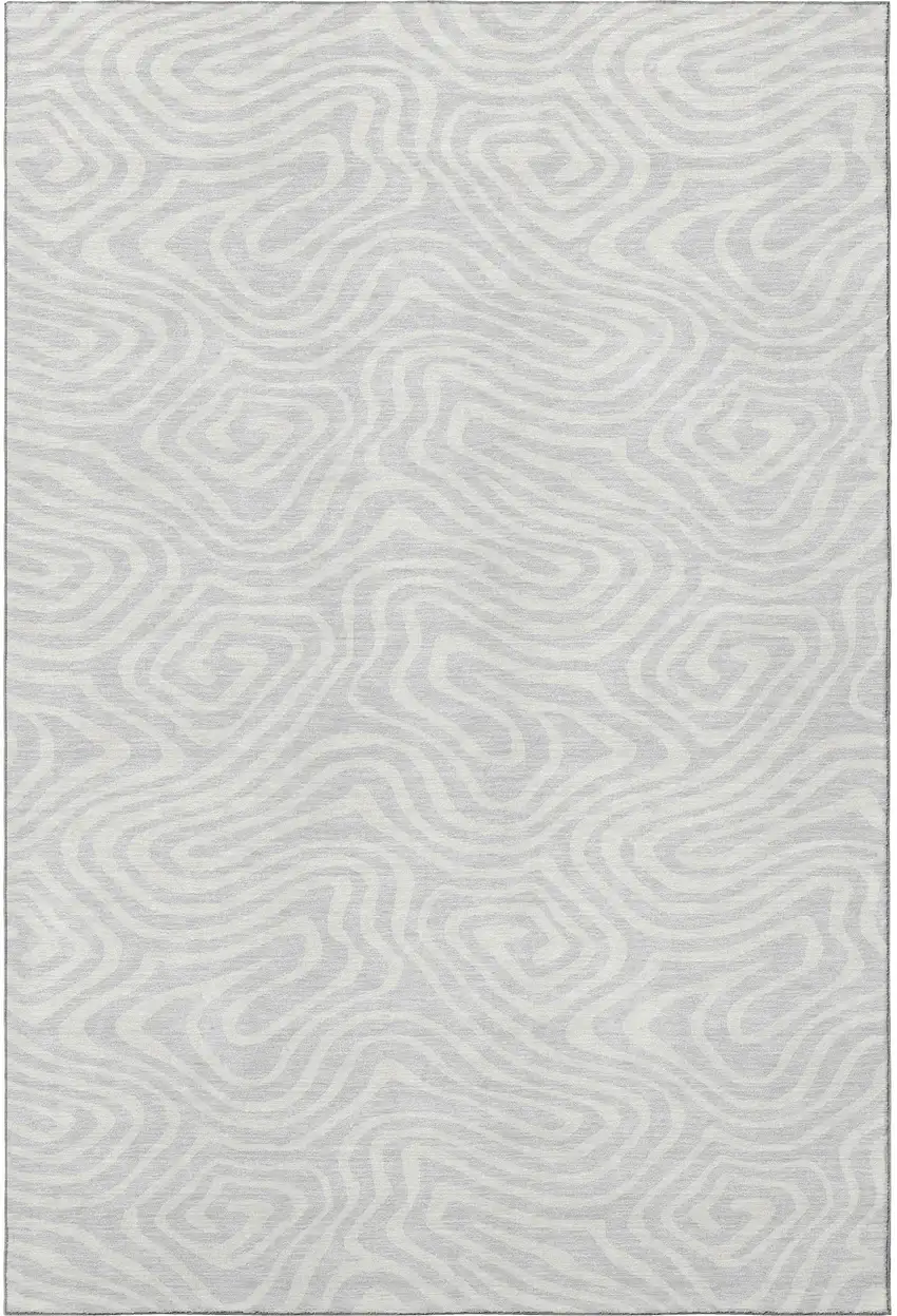 Silver And Ivory Abstract Washable Area Rug With UV Protection Photo 3