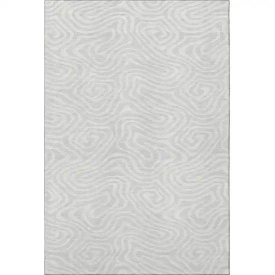 Silver And Ivory Abstract Washable Area Rug With UV Protection Photo 3