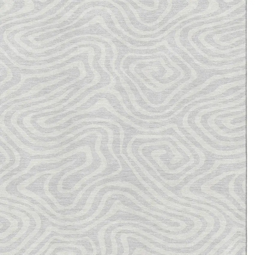 Silver And Ivory Abstract Washable Area Rug With UV Protection Photo 2