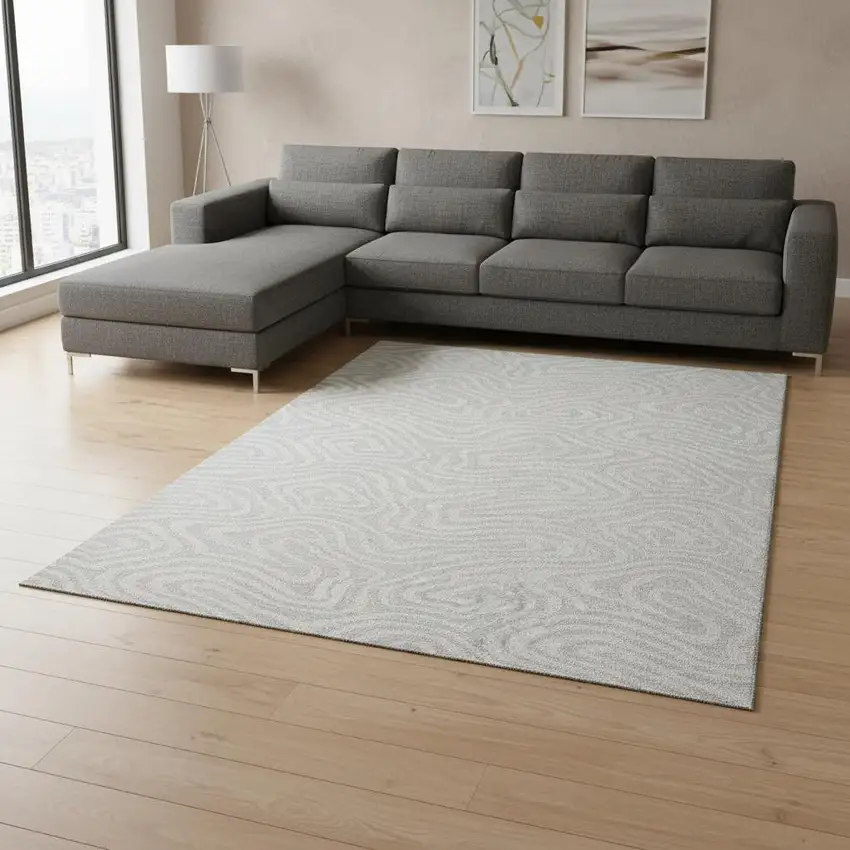 Silver And Ivory Abstract Washable Area Rug With UV Protection Photo 2