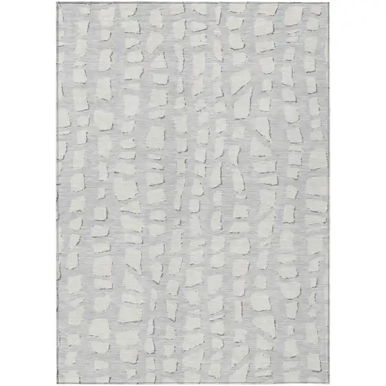 Silver And Ivory Abstract Washable Indoor Outdoor Area Rug Photo 1