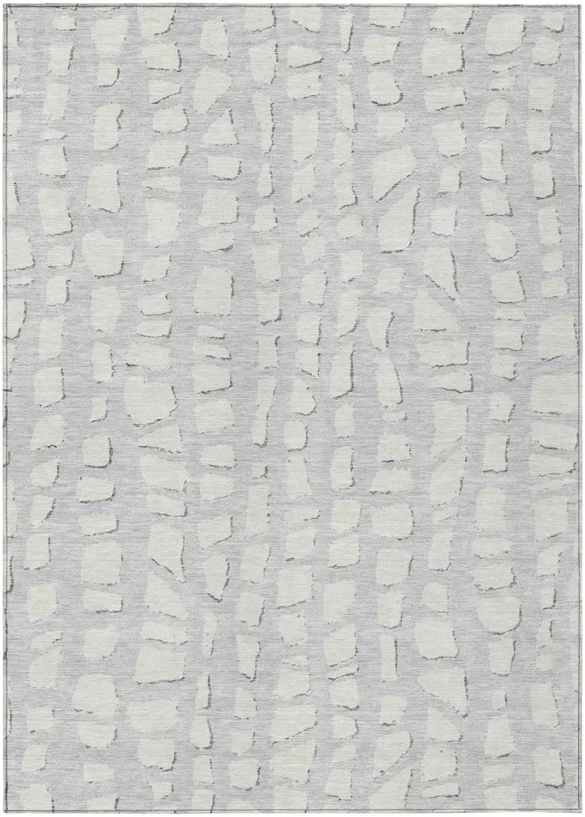 Silver And Ivory Abstract Washable Indoor Outdoor Area Rug Photo 1