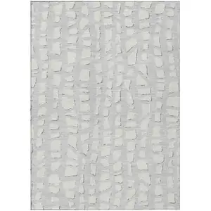 Photo of Silver And Ivory Abstract Washable Indoor Outdoor Area Rug