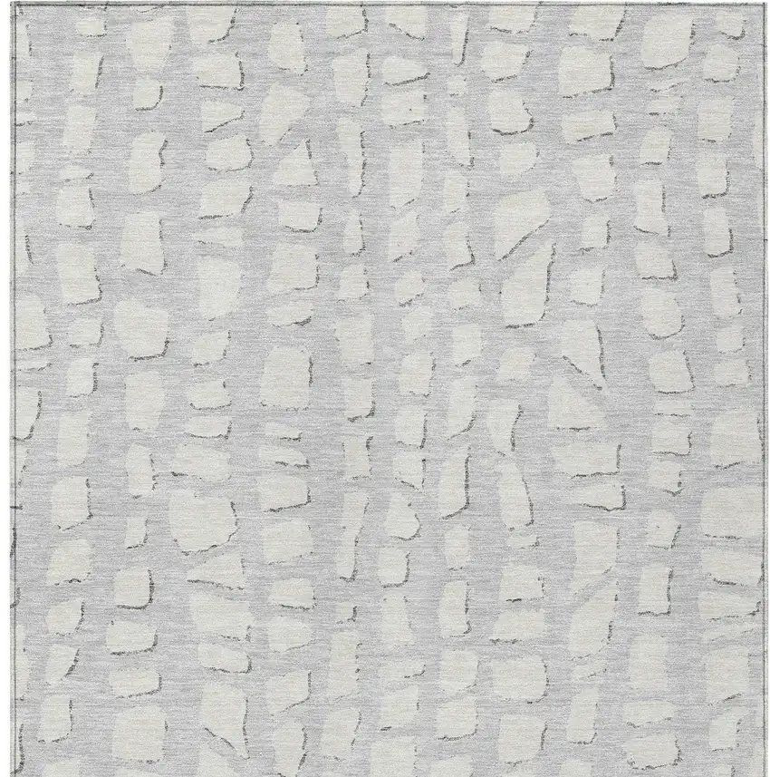 Silver And Ivory Abstract Washable Indoor Outdoor Area Rug Photo 5