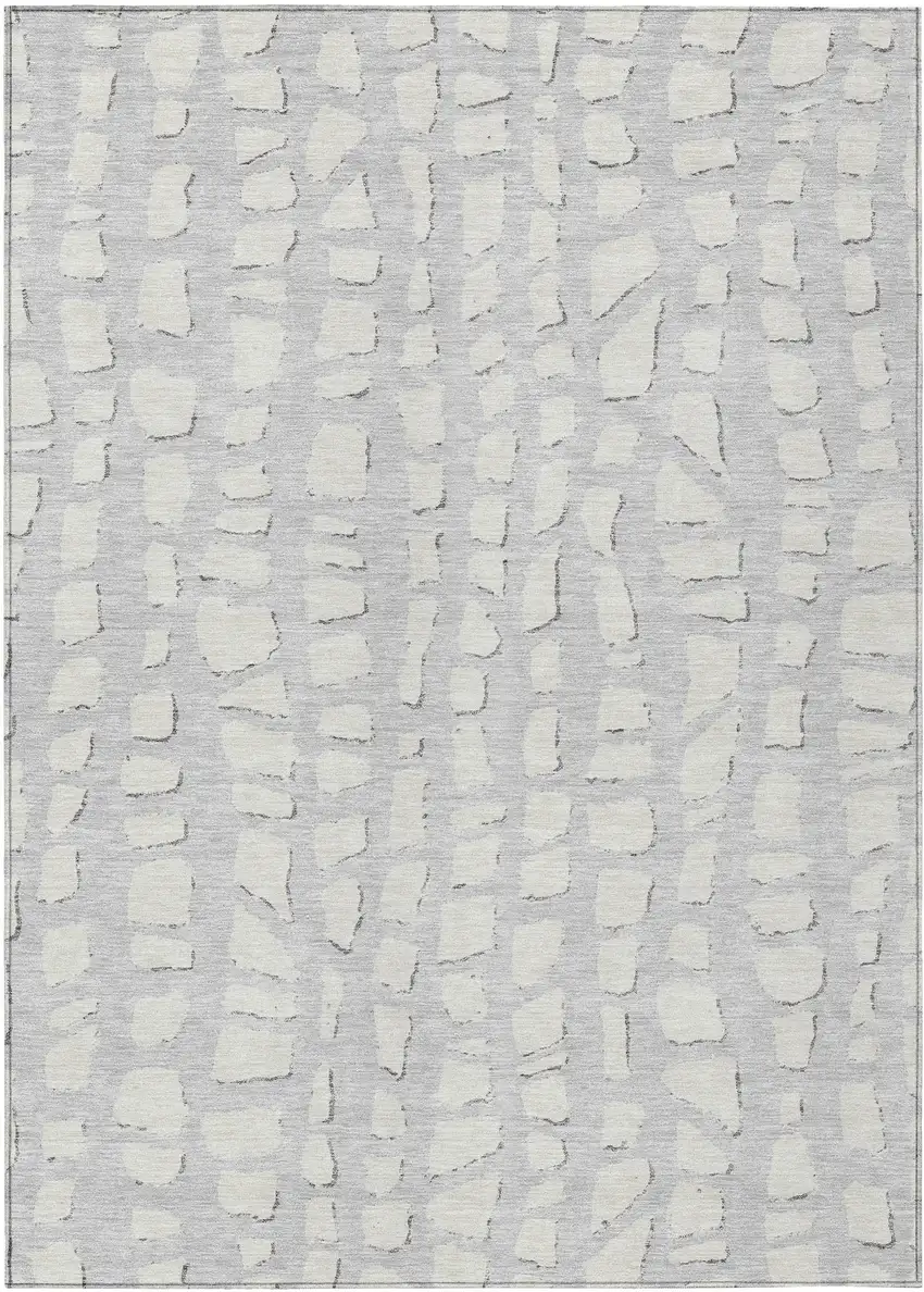 Silver And Ivory Abstract Washable Indoor Outdoor Area Rug Photo 1