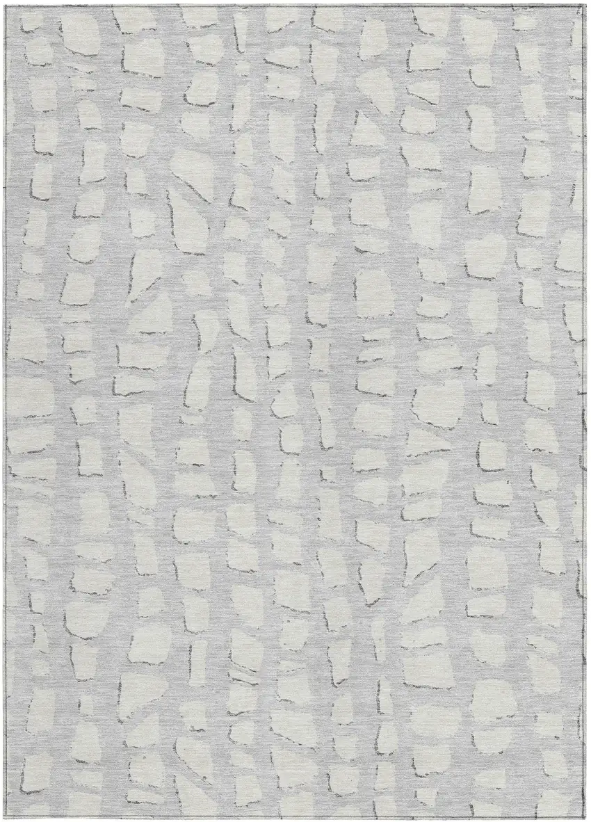 Silver And Ivory Abstract Washable Indoor Outdoor Area Rug Photo 5