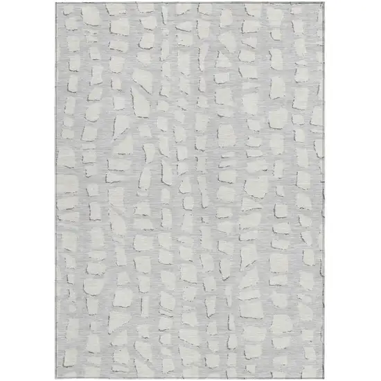 Silver And Ivory Abstract Washable Indoor Outdoor Area Rug Photo 5