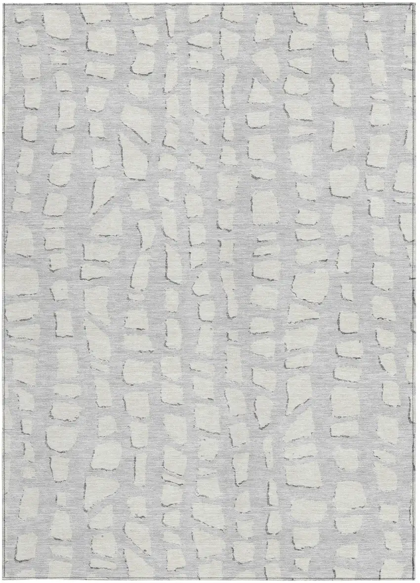 Silver And Ivory Abstract Washable Indoor Outdoor Area Rug Photo 5