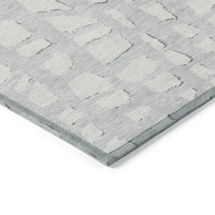 Silver And Ivory Abstract Washable Indoor Outdoor Area Rug Photo 3