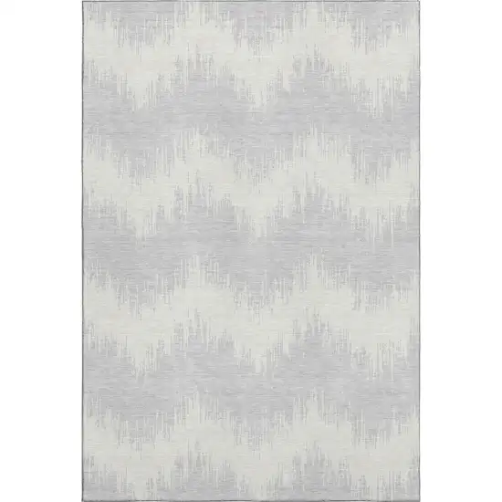 Silver And Ivory Chevron Washable Area Rug With UV Protection Photo 6