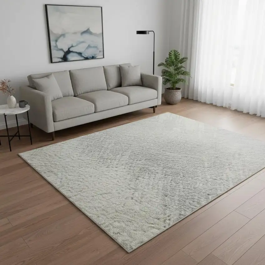 Silver And Ivory Chevron Washable Area Rug With UV Protection Photo 2