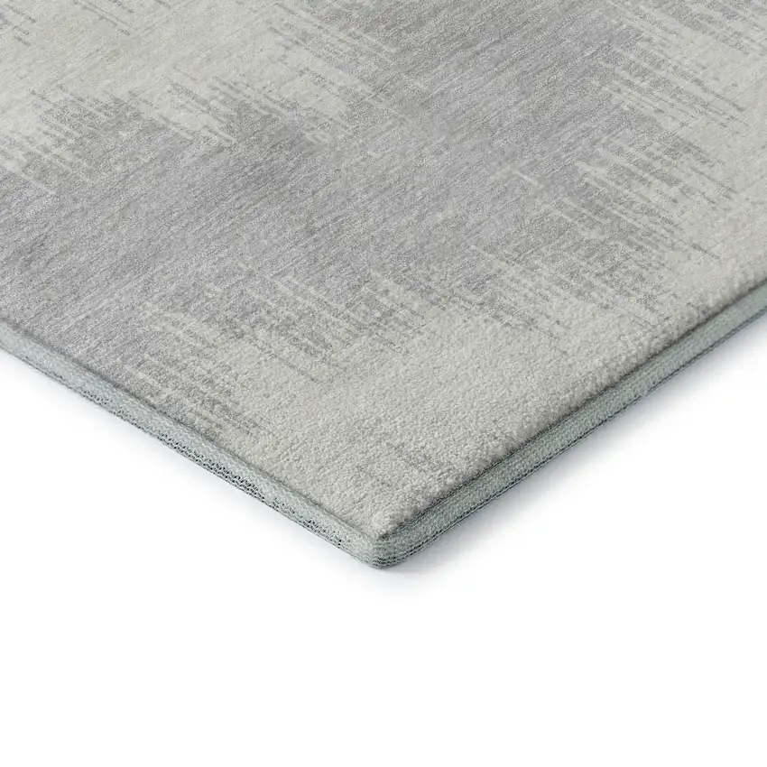 Silver And Ivory Chevron Washable Area Rug With UV Protection Photo 8