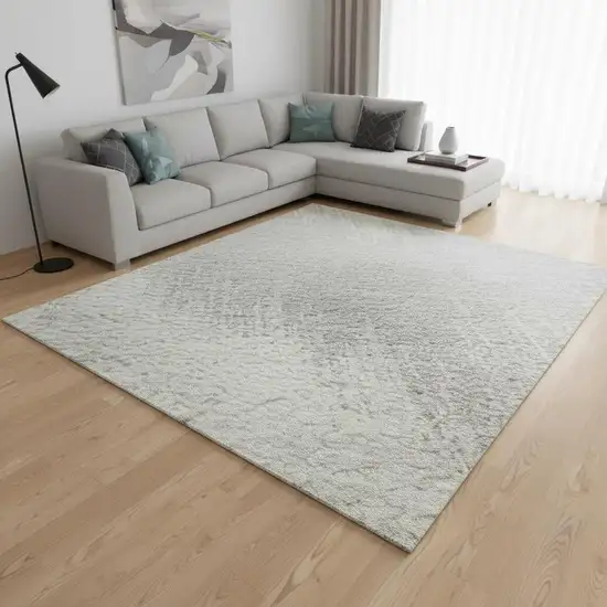 Silver And Ivory Chevron Washable Area Rug With UV Protection Photo 2