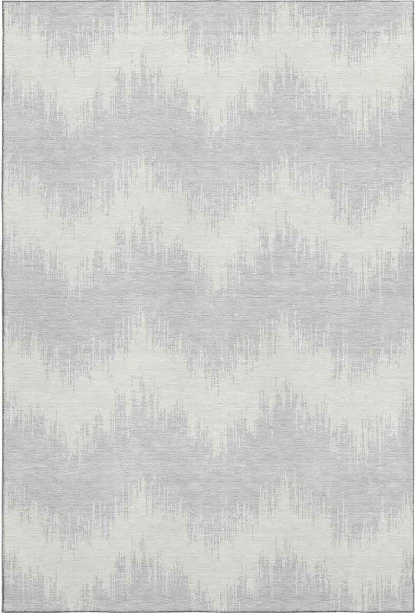Silver And Ivory Chevron Washable Area Rug With UV Protection Photo 6
