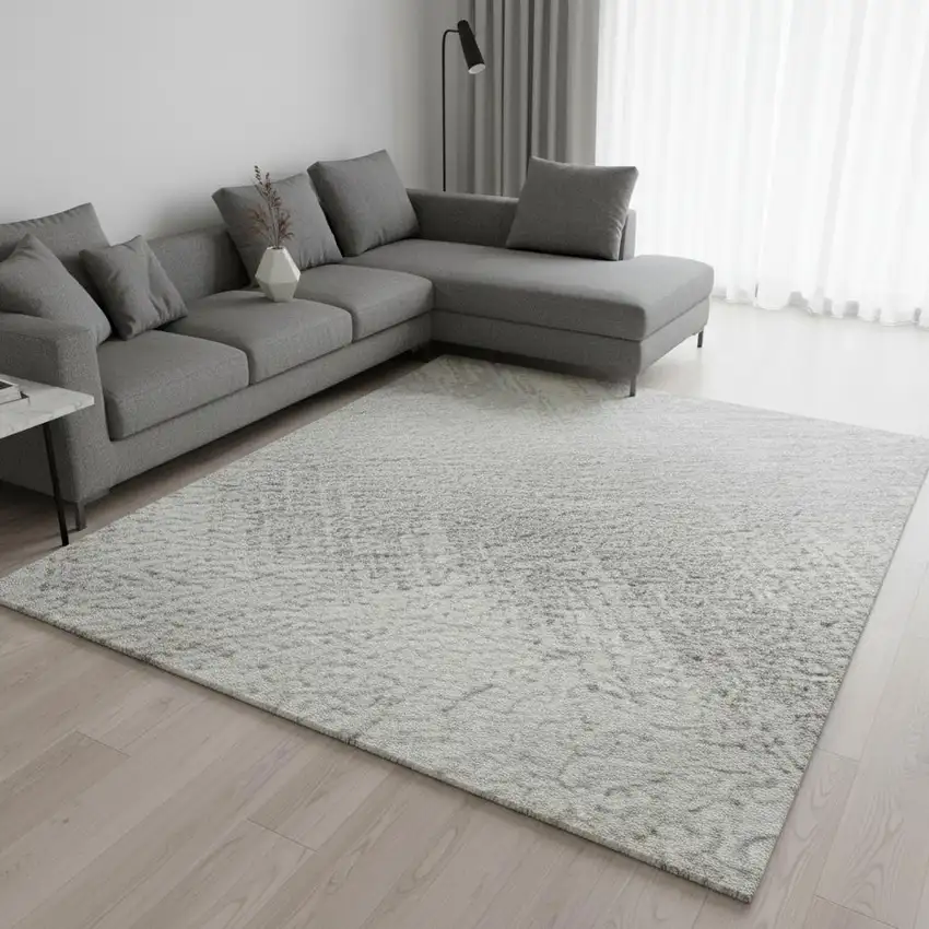 Silver And Ivory Chevron Washable Area Rug With UV Protection Photo 2