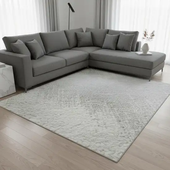 Silver And Ivory Chevron Washable Area Rug With UV Protection Photo 2