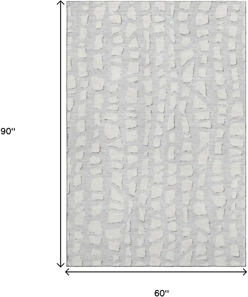 Silver And Ivory Cobblestone Washable Area Rug With UV Protection Photo 3