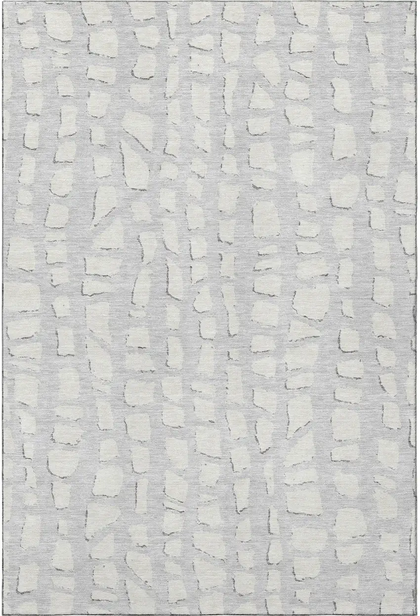 Silver And Ivory Cobblestone Washable Area Rug With UV Protection Photo 4