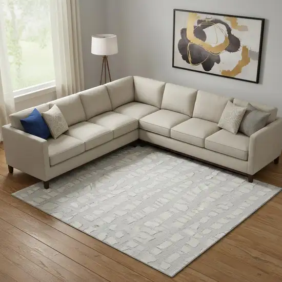 Silver And Ivory Cobblestone Washable Area Rug With UV Protection Photo 5