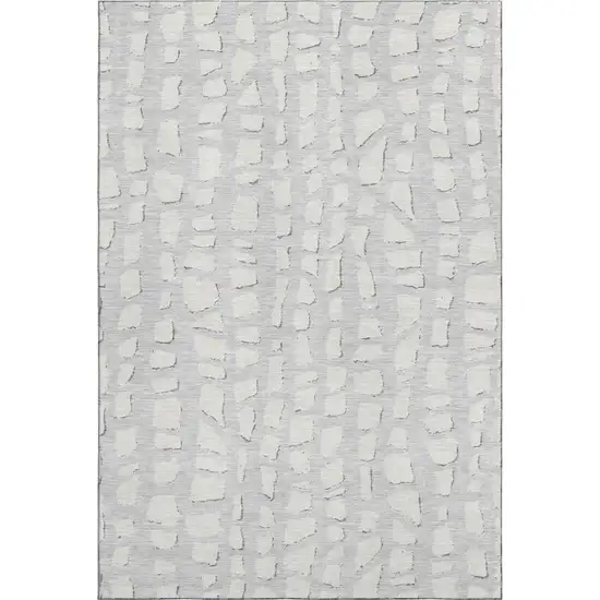 Silver And Ivory Cobblestone Washable Area Rug With UV Protection Photo 1