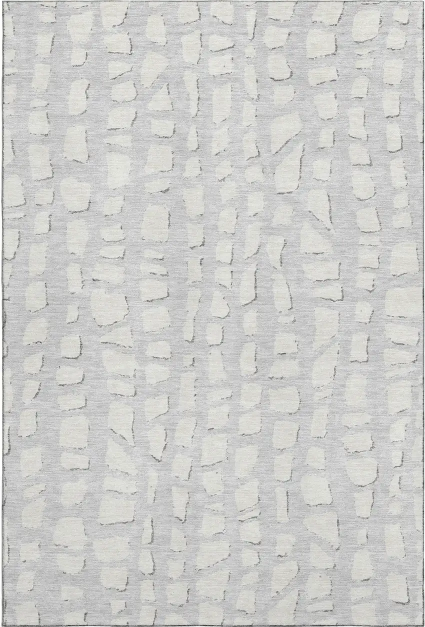 Silver And Ivory Cobblestone Washable Area Rug With UV Protection Photo 1