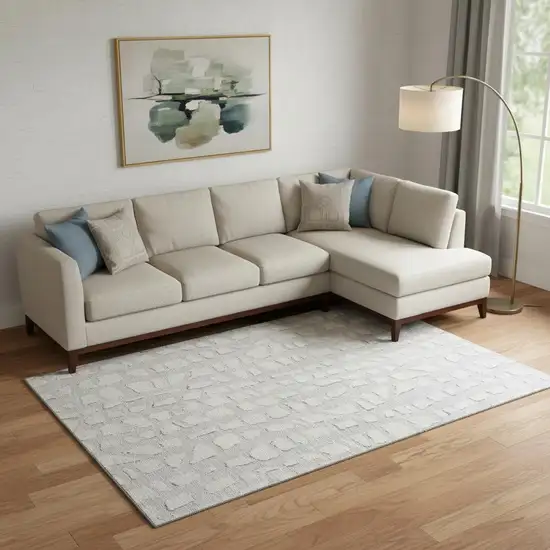 Silver And Ivory Cobblestone Washable Area Rug With UV Protection Photo 1