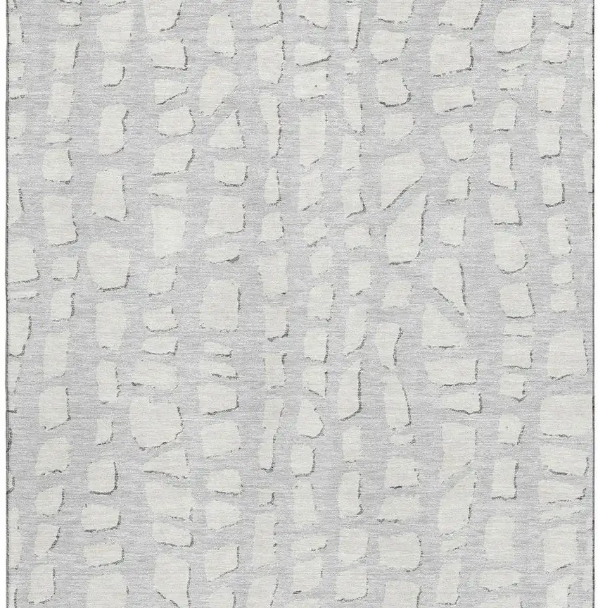 Silver And Ivory Cobblestone Washable Area Rug With UV Protection Photo 3