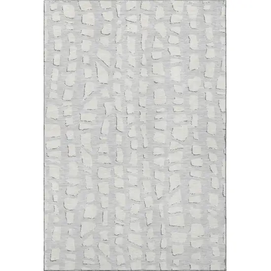 Silver And Ivory Cobblestone Washable Area Rug With UV Protection Photo 5