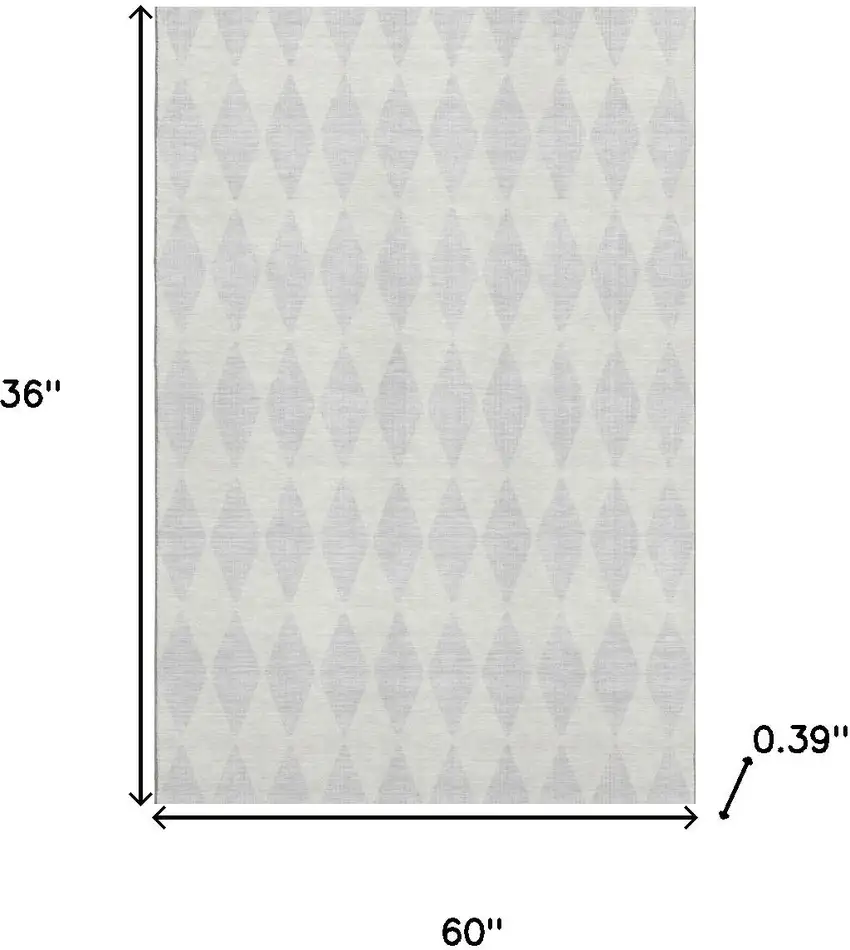 Silver And Ivory Diamond Washable Area Rug With UV Protection Photo 3