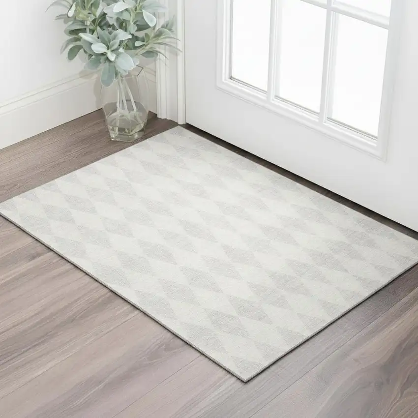 Silver And Ivory Diamond Washable Area Rug With UV Protection Photo 2