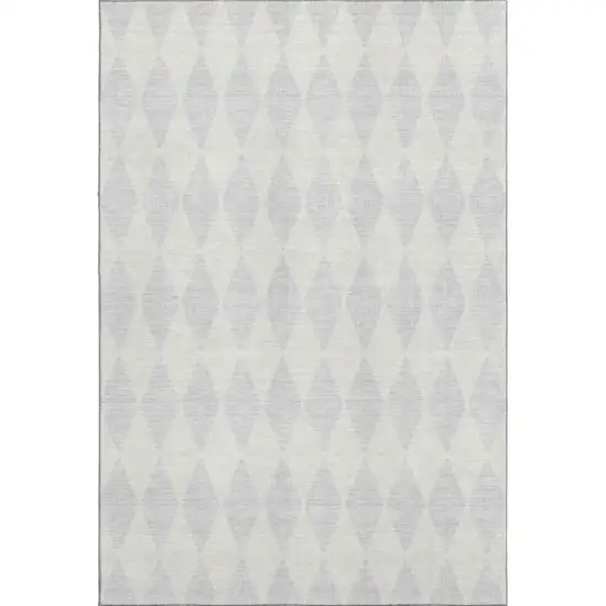 Silver And Ivory Diamond Washable Area Rug With UV Protection Photo 6