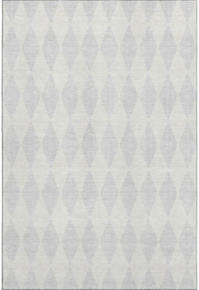 Silver And Ivory Diamond Washable Area Rug With UV Protection Photo 6