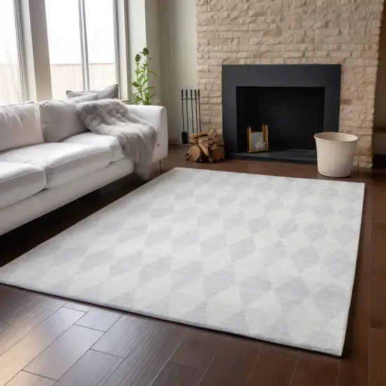 Silver And Ivory Diamond Washable Area Rug With UV Protection Photo 4
