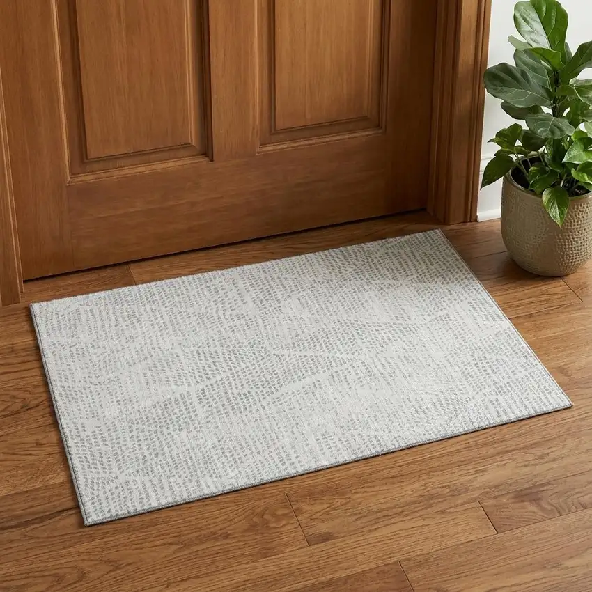 Silver And Ivory Diamond Washable Area Rug With UV Protection Photo 1