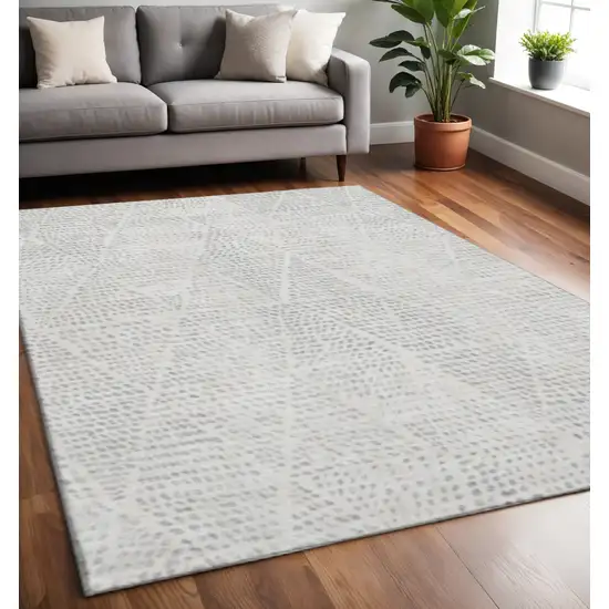 Silver And Ivory Diamond Washable Area Rug With UV Protection Photo 2
