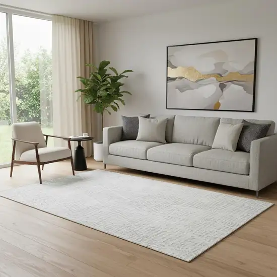 Silver And Ivory Diamond Washable Area Rug With UV Protection Photo 1