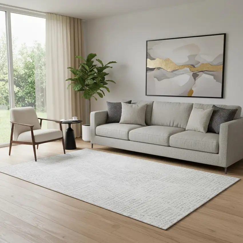 Silver And Ivory Diamond Washable Area Rug With UV Protection Photo 1