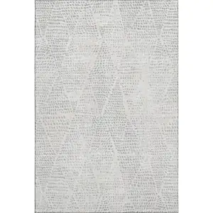 Photo of Silver And Ivory Diamond Washable Area Rug With UV Protection