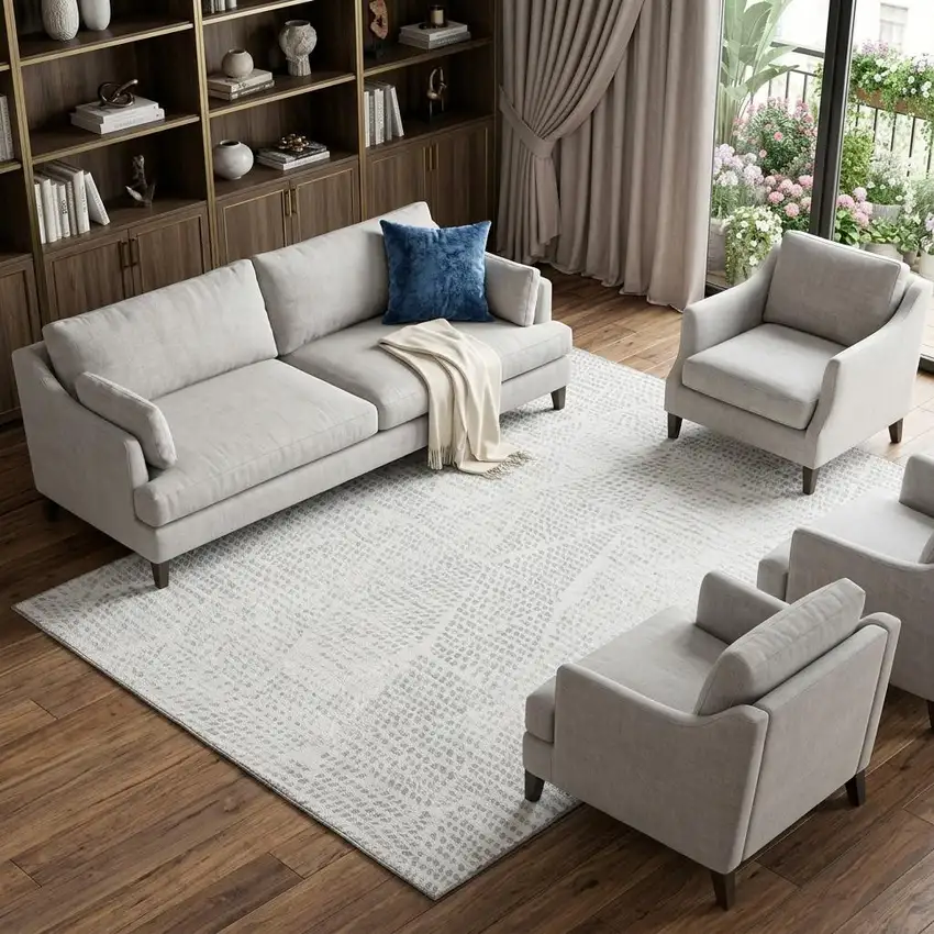 Silver And Ivory Diamond Washable Area Rug With UV Protection Photo 1