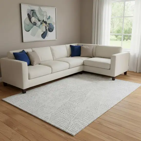 Silver And Ivory Diamond Washable Area Rug With UV Protection Photo 1