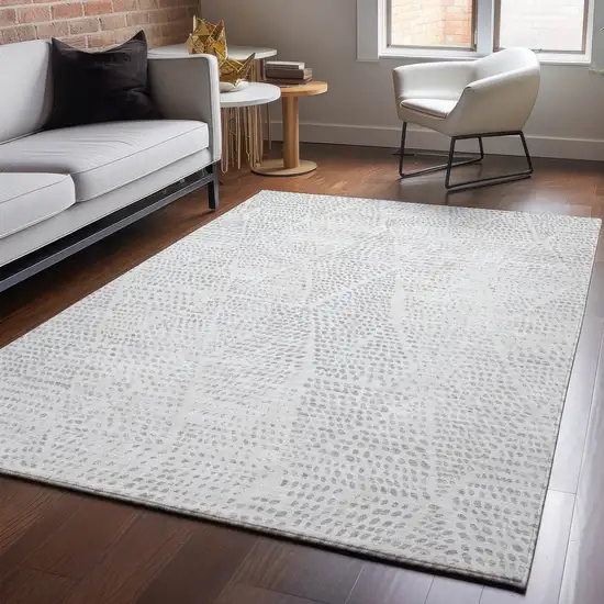 Silver And Ivory Diamond Washable Area Rug With UV Protection Photo 7