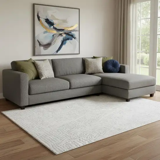 Silver And Ivory Diamond Washable Area Rug With UV Protection Photo 1